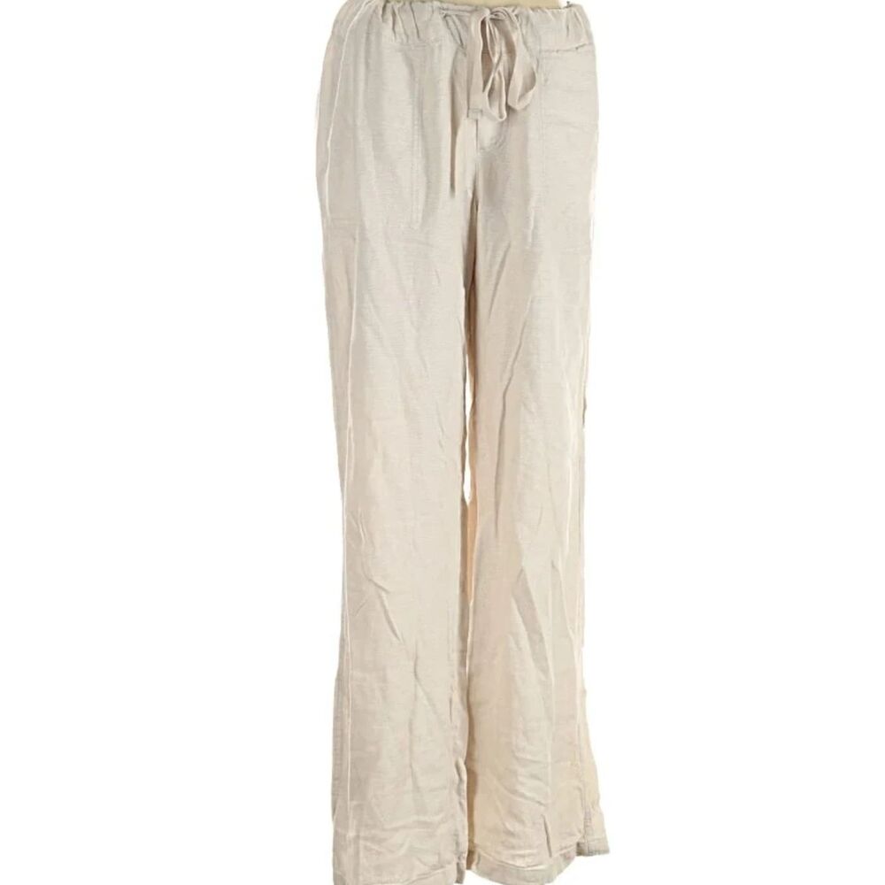 Caslon Drawstring Waist Pants Size M Wide Leg 100% Linen